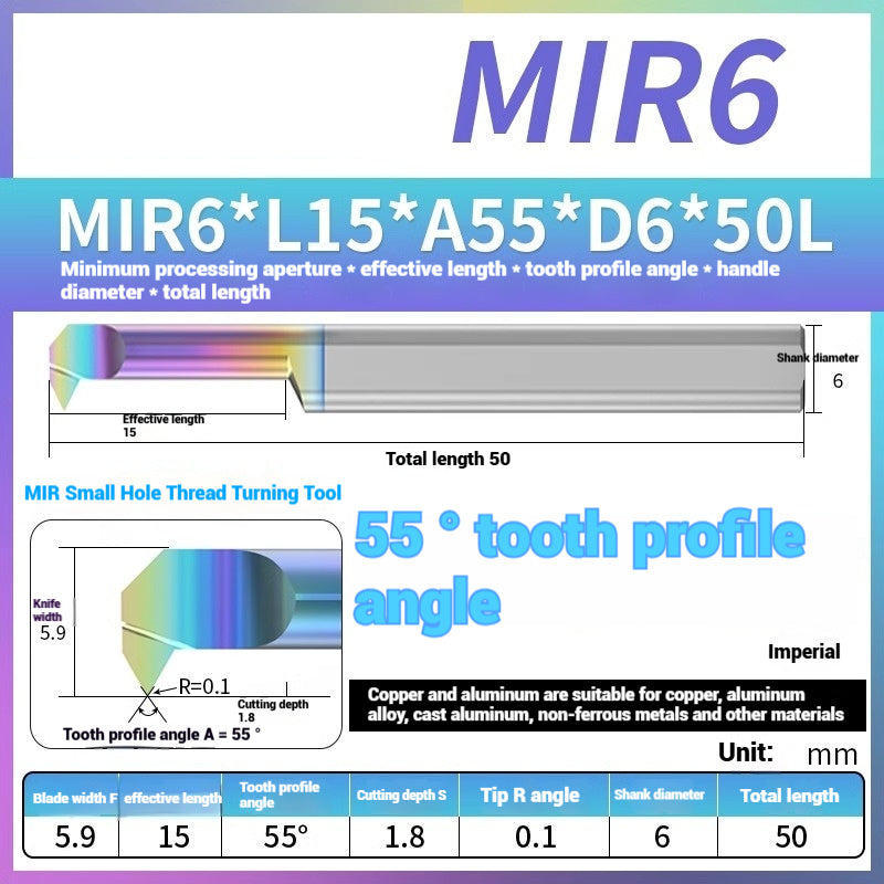 1125-MIR Bore Thread Turning Tools DLC Color Coated Aluminum and Copper CNC Shock Resistant Tungsten Carbide Small Hole Turning Tools Picking Tools Shandong Denso Pricision Tools Co.,Ltd.